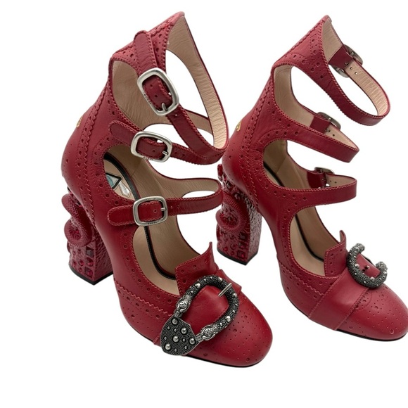 Gucci Queercore Brogue red embellished heels 37.5 - Picture 4 of 12